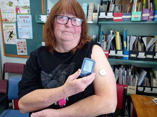 Debra Hook has been wearing her CGM for nearly 6 weeks and has been using the reader to keep track of her readings.