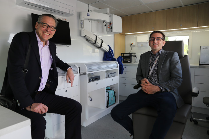 Professor Richard Douglas with Dr David Waterhouse inside the state-of-the-art ENT mobile van 