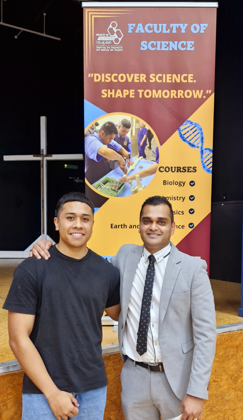 Past HSA and current medical student Tevita Bloomfield with Ajinesh Kumar